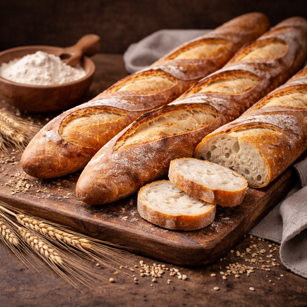 Baguette de tradición artesanal con corteza crujiente y miga alveolada en Valdemoro