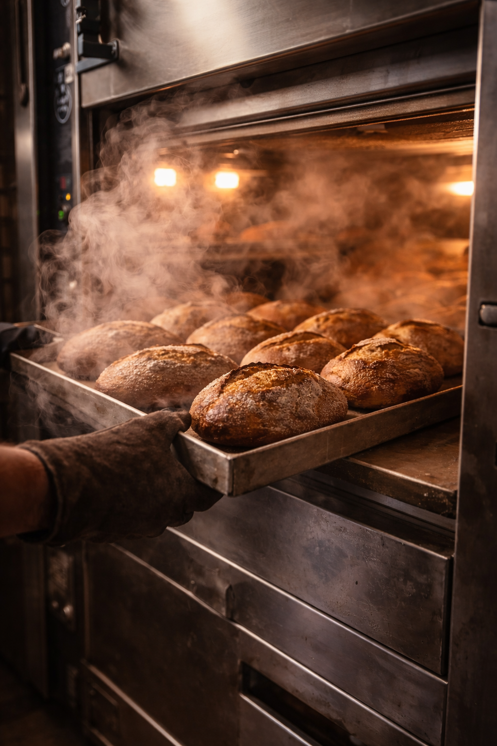 Horno con vapor y salida de panes
