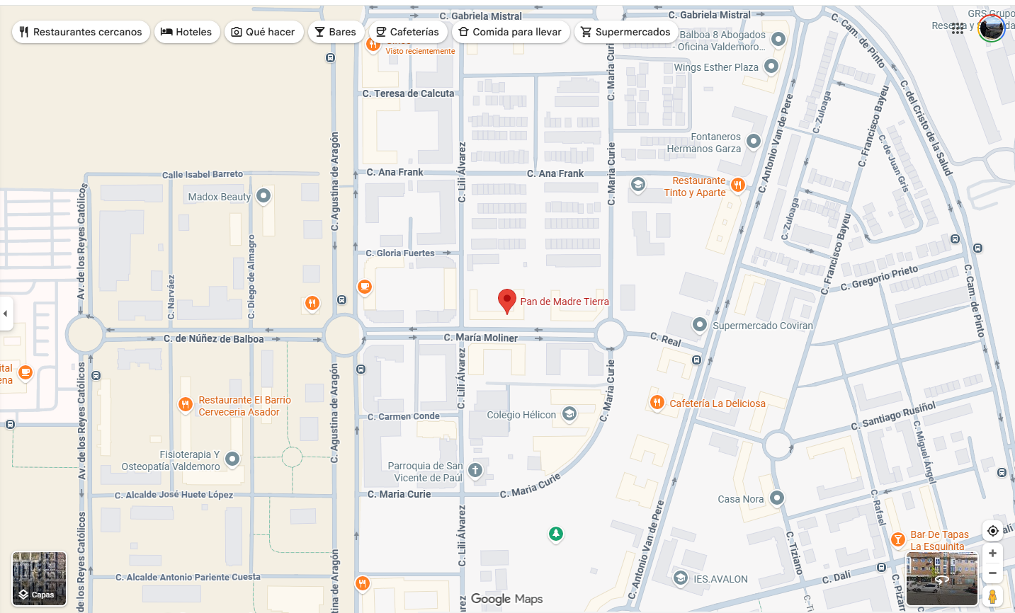 Mapa de ubicación de Pan de Madre Tierra en Valdemoro