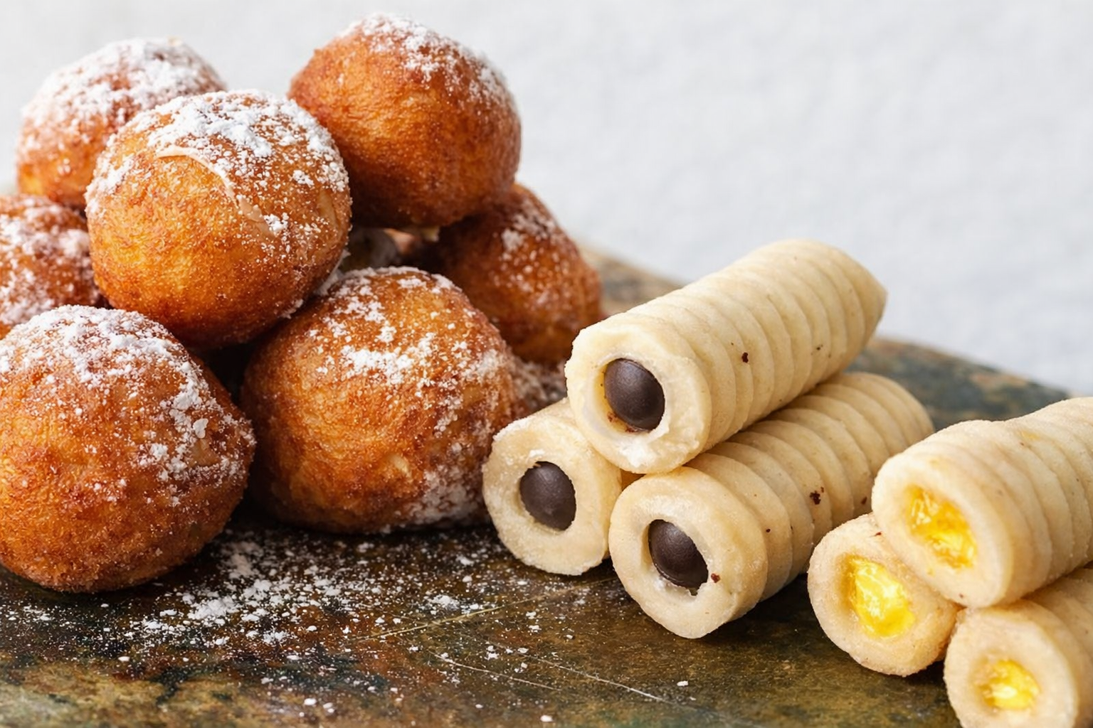 Bollería artesanal en Valdemoro con crema y chocolate en vitrina de panadería
