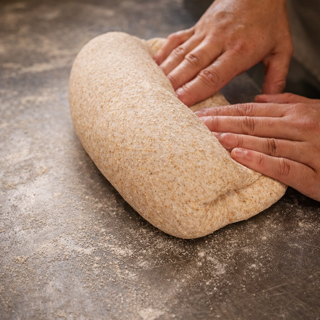 Amasado manual del pan en el obrador
